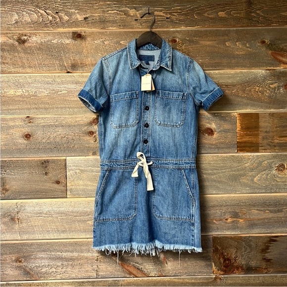 Lucky Brand NWT Denim Jean Button Down Dress Raw Hem XS - Picture 1 of 8